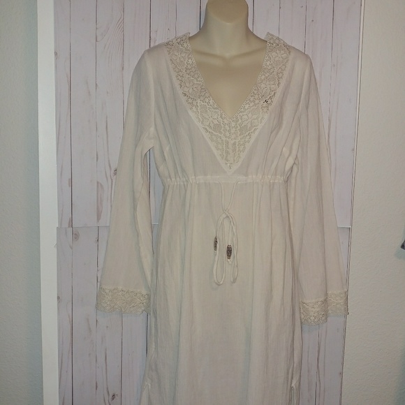 Boston Proper • 100% Cotton Boho Long Duster Length Maxi Beach Crochet Dress 12 - Picture 2 of 8